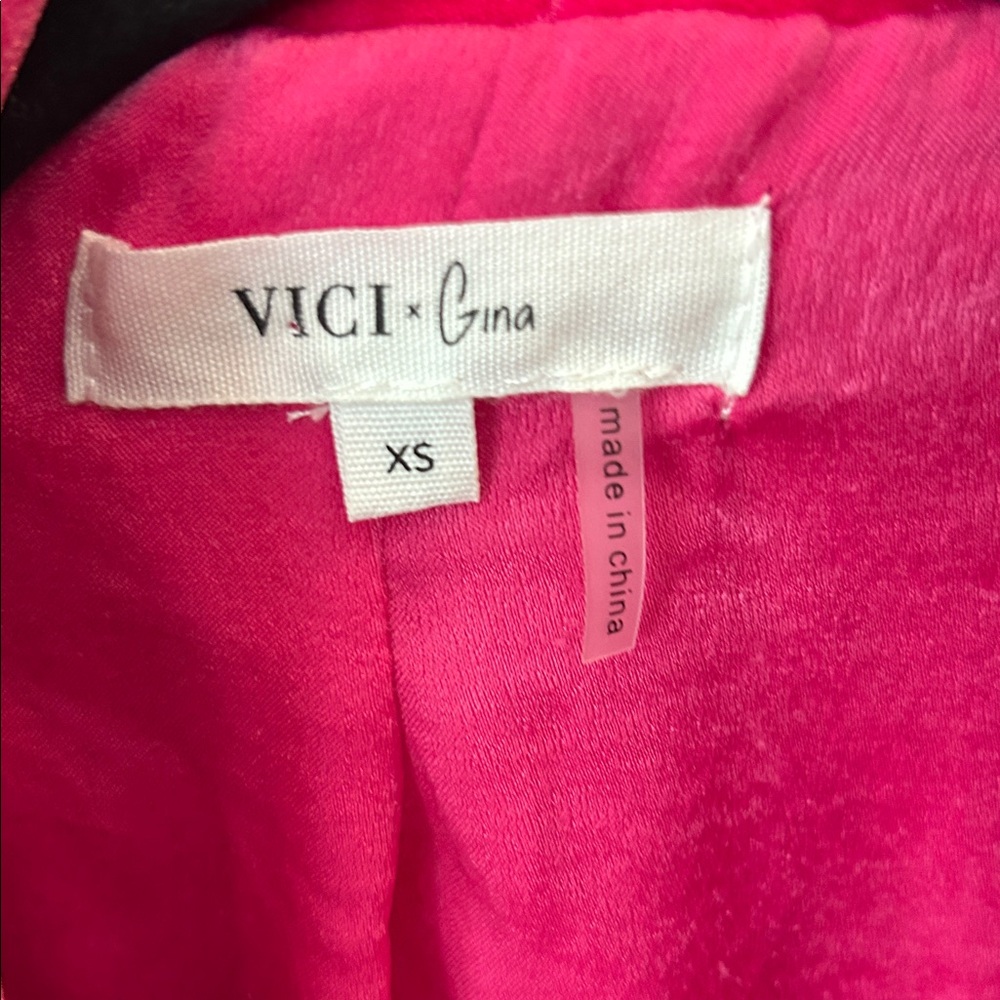 Vici x Gina Pink Velvet Chicest Pocketed Blazer in Fuchsia Hot Pink Longline XS - Picture 5 of 9